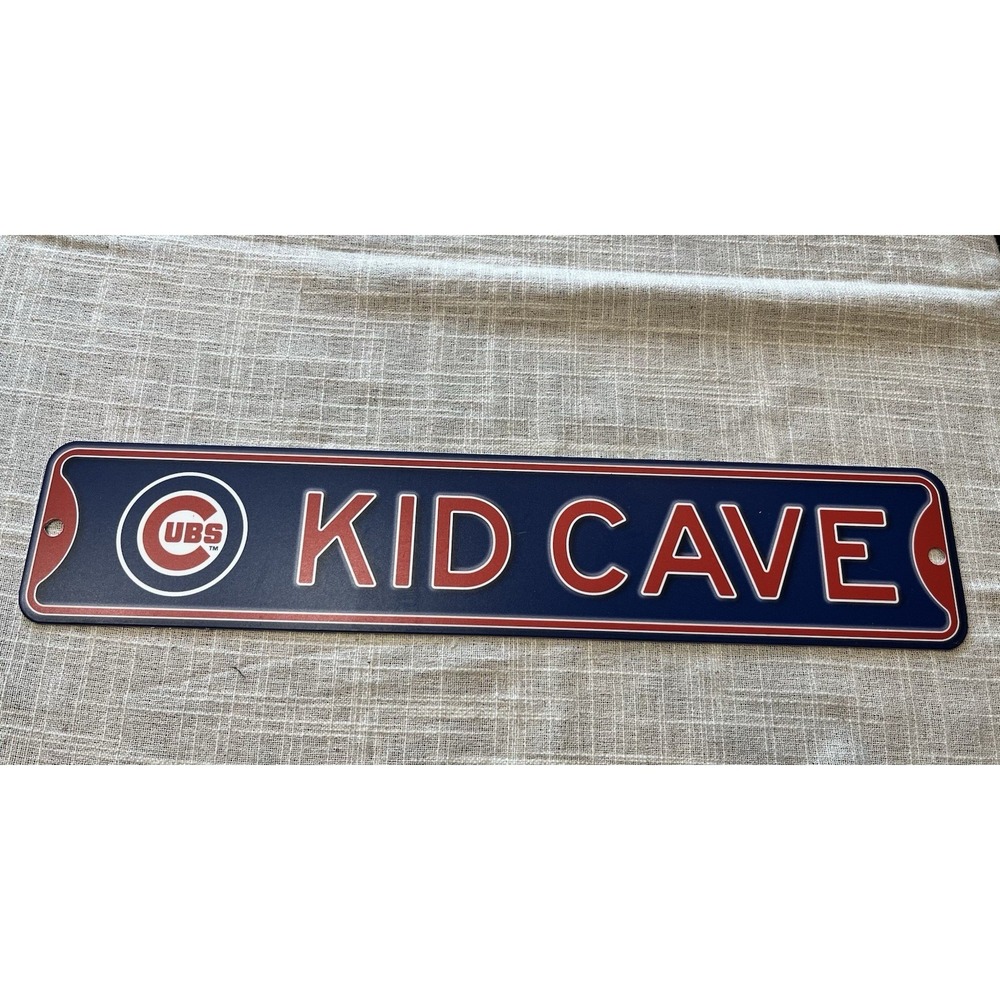 Chicago Cubs Kid Cave Metal Sign MLB Baseball Wall Decor Navy Blue Red 16x4
